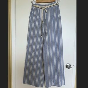 Like New - Anthropologie Moon River Linen Striped Pants, blue & off white Size S